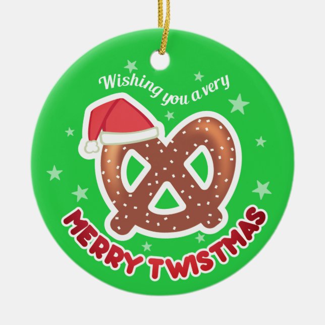 Custom colour pretzel foodie Christmas ornament (Front)