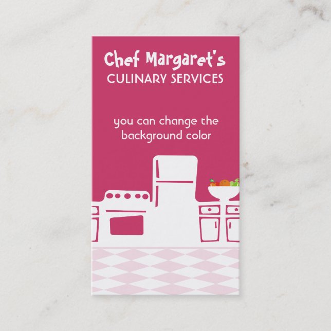 Custom colour retro kitchen cooking baking biz business card (Front)