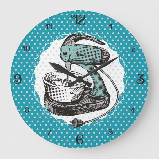 Custom colour retro stand mixer girly kitchen cloc large clock (Front)