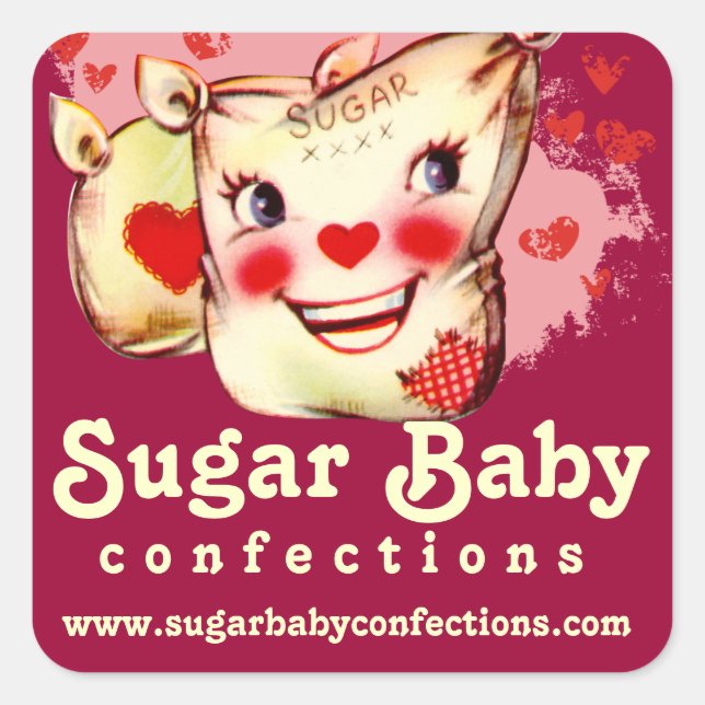 custom colour retro sugar sack candy baking bakery square sticker (Front)