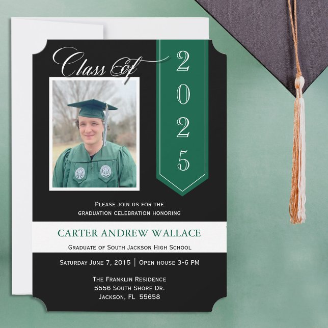 Custom Colour Ribbon Graduation Announcement Invit (Change the Ribbon to your school's colors photo graduation invitation and announcement)