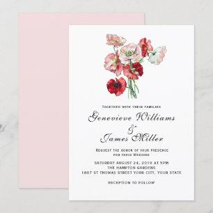 Custom Colour Romantic Red/Pink Poppies Wedding Invitation