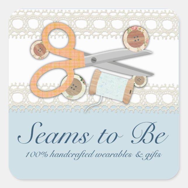 Custom colour sewing scissors buttons thread square sticker (Front)