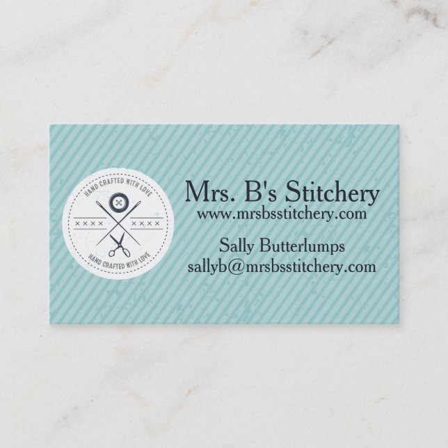 Custom colour sewing seamstress alterations badge business card (Front)