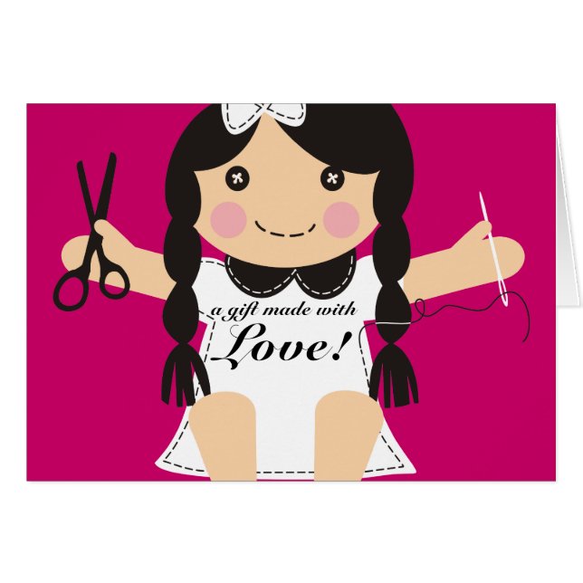 Custom colour sewing seamstress doll gift card (Front Horizontal)