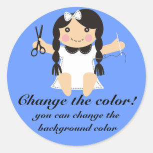 Custom colour sewing seamstress doll gift tag