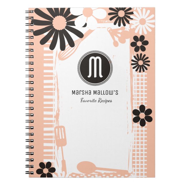 Custom colour shabby girly chef bakery utensils notebook (Front)