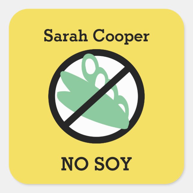 Custom Colour Soy Allergy Personalised Kids Square Sticker (Front)