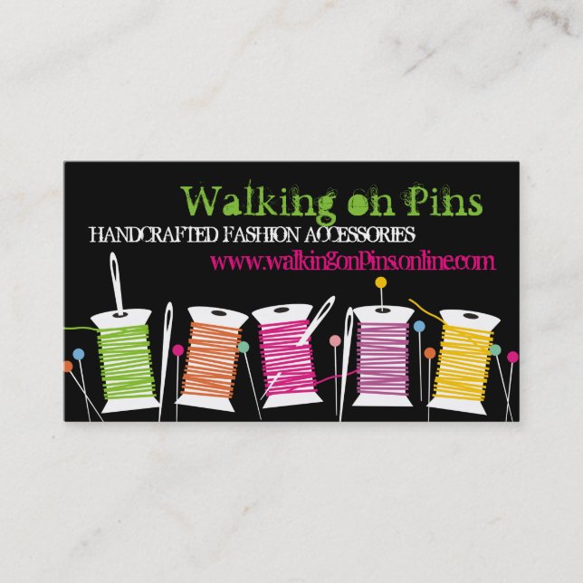 Custom colour spools thread sewing pins seamstress business card (Front)