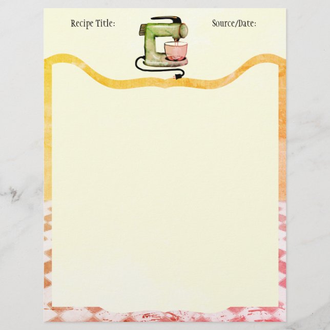 Custom colour stand mixer baking recipe letterhead (Front)