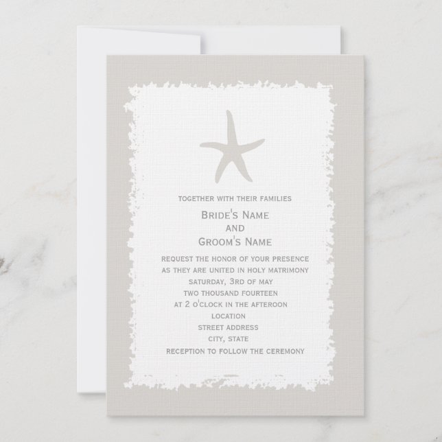 Custom Colour Starfish Wedding Invitation (Front)