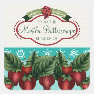 Custom colour strawberries snowflake holiday square sticker