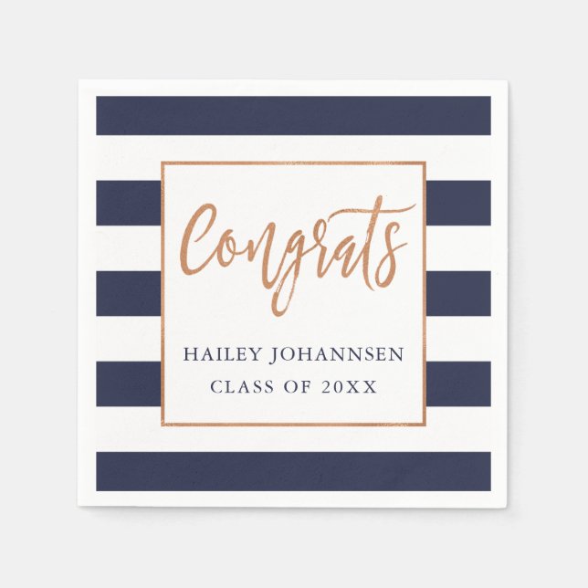 Custom Colour Stripes Faux Foil Graduation Napkins (Front)
