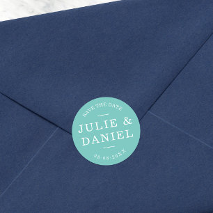 Custom Colour Stylish Modern Couple Save The Date Classic Round Sticker