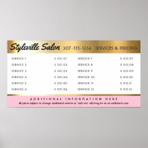 Custom colour stylist salon service price display