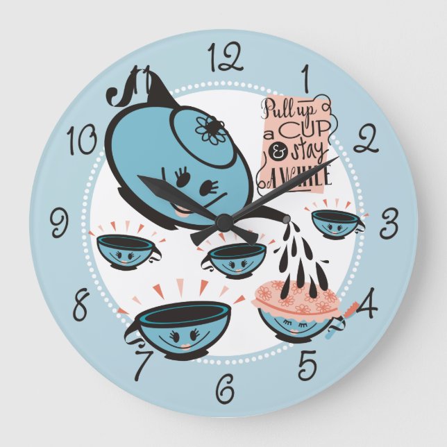 Custom colour teapot teacup shower kitchen clock (Front)