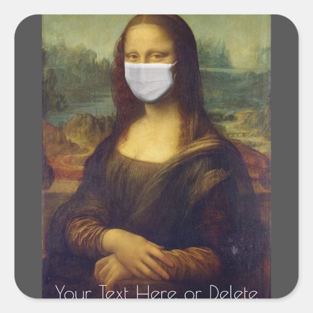 Custom Colour/Text Mona Lisa Painting w/ Face Mask Square Sticker (Front)