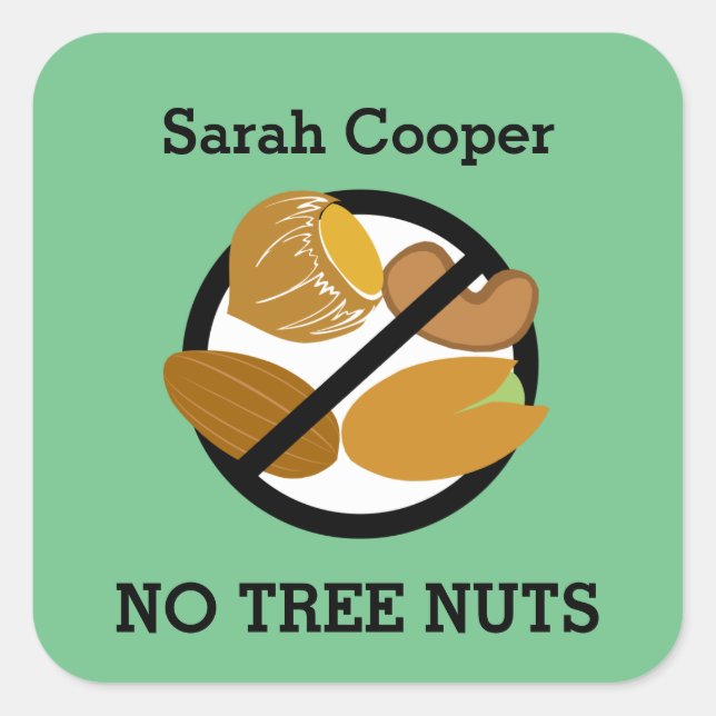 Custom Colour Tree Nut Allergy Personalised Kids Square Sticker (Front)
