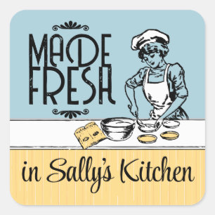 custom colour vintage bakery girl baking gift labe square sticker