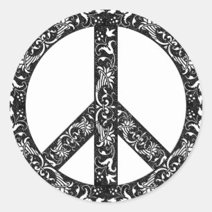 Custom Colour Vintage Black/White Peace Sign No Wa Classic Round Sticker
