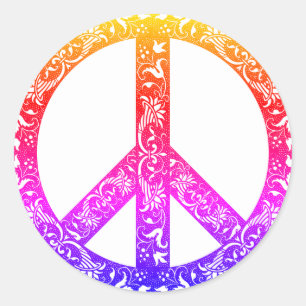 Custom Colour Vintage Rainbow Peace Sign No War Classic Round Sticker