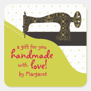 Custom colour vintage sewing machine fabric gift square sticker