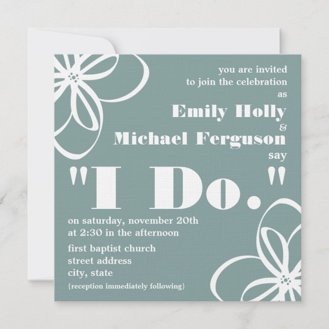 Custom Colour Wedding Invite - White Flowers & I D (Front)