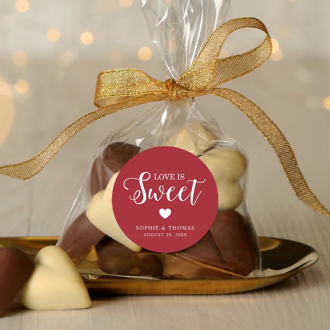 Custom Colour Wedding Love is Sweet Classic Round Sticker (Creator Uploaded)