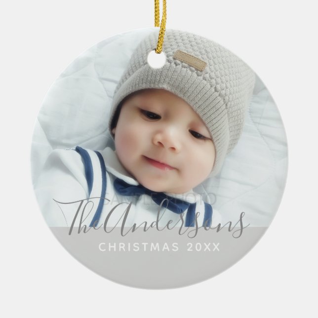 Custom Colour with Custom Photo and Text Ceramic Tree Decoration (Front)