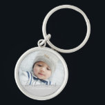 Custom Colour with Custom Photo and Text Key Ring<br><div class="desc">Create your own personalised photo gift by add your own photo, from your beloved family photo to your adorable pet photo, to make your design unique. Decorate with custom colour frame and custom text in modern script and modern sans serif font style. You can easily customise the colour to whatever...</div>