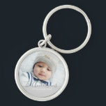 Custom Colour with Custom Photo and Text Key Ring<br><div class="desc">Create your own personalised photo gift by add your own photo, from your beloved family photo to your adorable pet photo, to make your design unique. Decorate with custom colour frame and custom text in modern script and modern sans serif font style. You can easily customise the colour to whatever...</div>