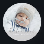 Custom Colour with Custom Photo and Text Large Clock<br><div class="desc">Create your own personalised photo gift by add your own photo, from your beloved family photo to your adorable pet photo, to make your design unique. Decorate with custom colour frame and custom text in modern script and modern sans serif font style. You can easily customise the colour to whatever...</div>