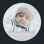 Custom Colour with Custom Photo and Text Large Clock<br><div class="desc">Create your own personalised photo gift by add your own photo, from your beloved family photo to your adorable pet photo, to make your design unique. Decorate with custom colour frame and custom text in modern script and modern sans serif font style. You can easily customise the colour to whatever...</div>