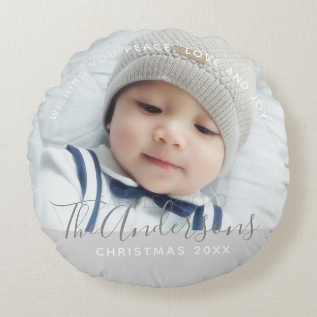 Custom Colour with Custom Photo and Text Round Cushion (Front)