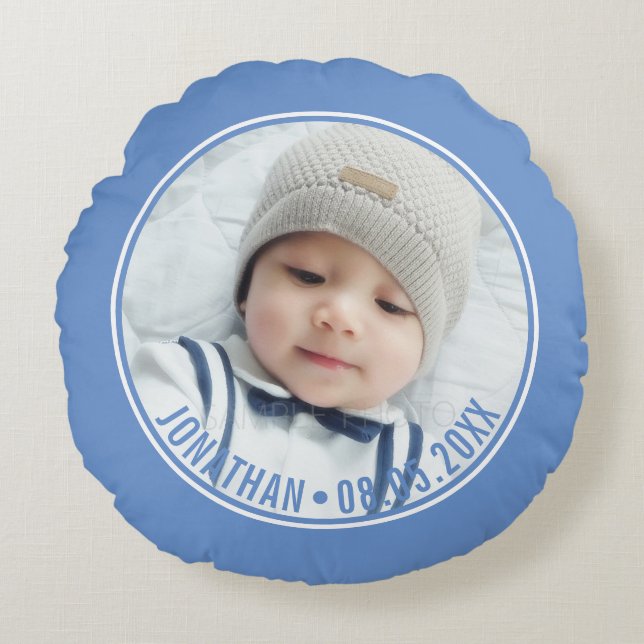 Custom Colour with Custom Photo and Text Round Cushion (Front)