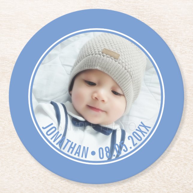 Custom Colour with Custom Photo and Text Round Paper Coaster (Front)