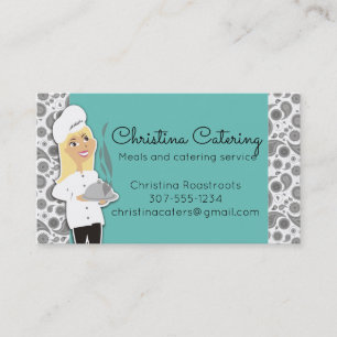 Custom colour woman chef blonde catering business card