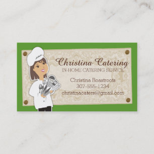 Custom colour woman chef brunette catering business card