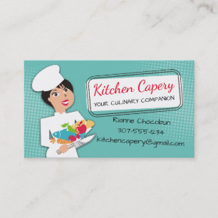 Custom colour woman chef culinary catering business card