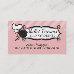 Custom colour woman chef hat skillet love catering business card