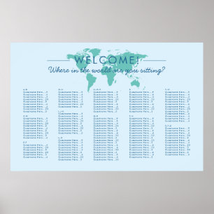 Custom Colour World Map Travel Theme Seating Chart