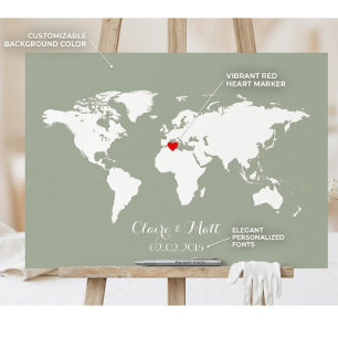 Custom Colour World Map Wedding Guest Book poster