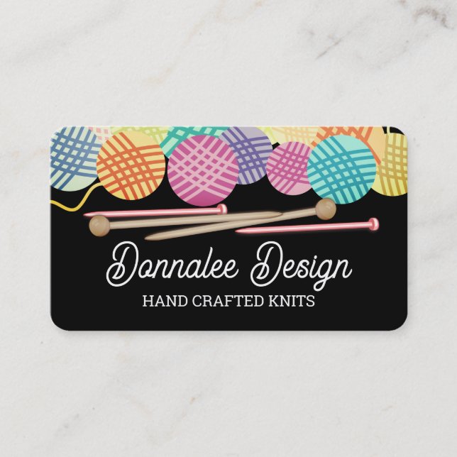 Custom colour yarn knitting needles business card (Front)