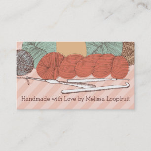 custom colour yarn skeins crochet hooks mint coral business card