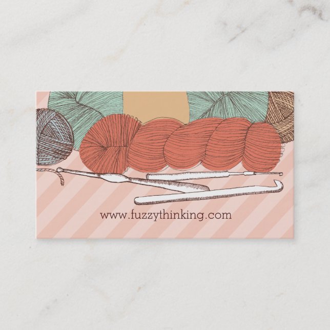 custom colour yarn skeins crochet hooks mint coral business card (Front)