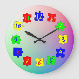 Custom Coloured Jigsaw Pieces, Numbers Kid's Photo Large Clock