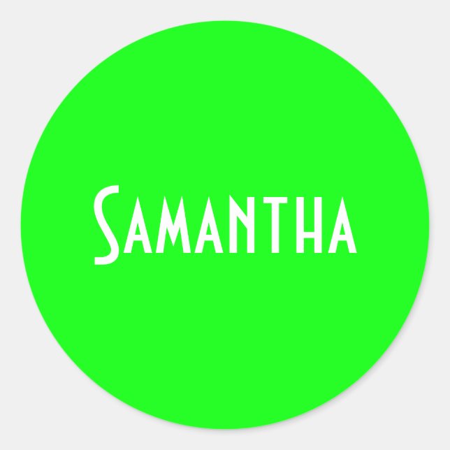 Custom coloured Neon Green add a name Classic Round Sticker (Front)
