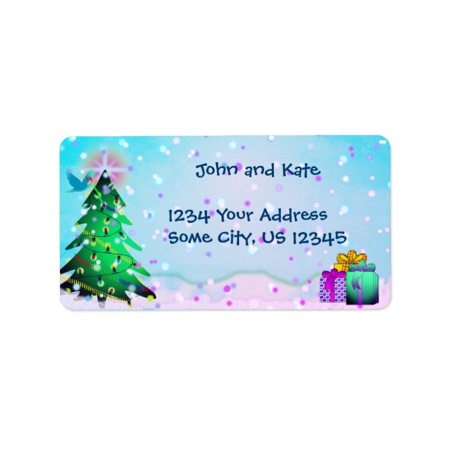 Custom Colourful Christmas Tree  and Presents Label (Front)