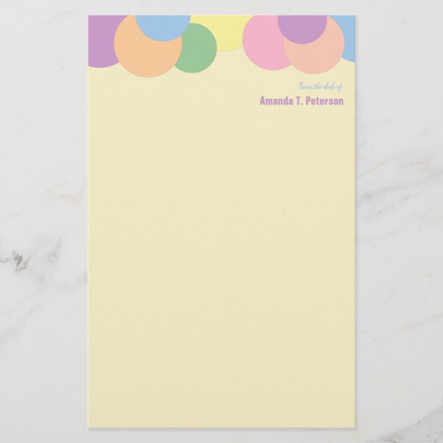 Custom Colourful Circles Pattern From the Desk of  Stationery (Front)