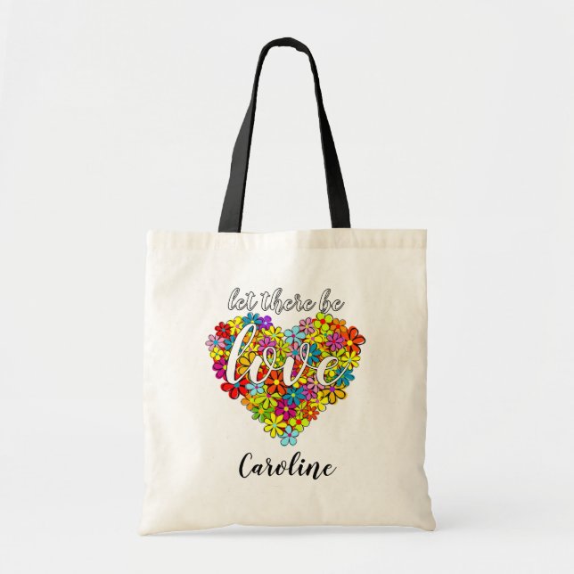 Custom Colourful Cute Floral Heart Art Pattern Tote Bag (Front)